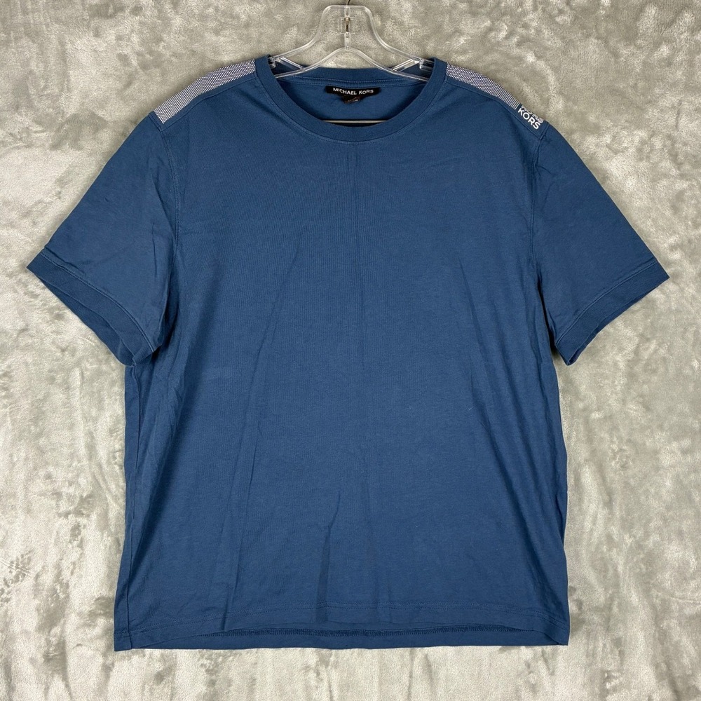 Michael Kors‎ Mens Blue Logo Tape Shoulder Short Sleeve T-Shirt Size L